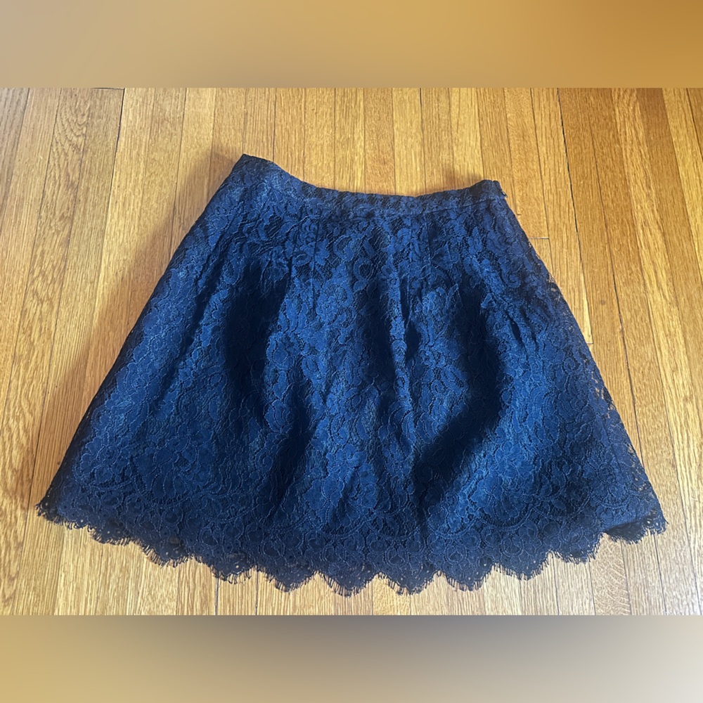 2013 J.Crew Blue Lace over Black Mini Skirt,  Size 00